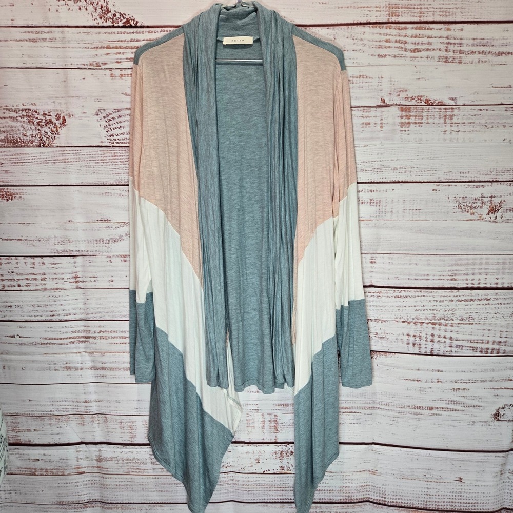 Entro Colorblock‎ Open Front Cardigan Gray Pink Cream Medium